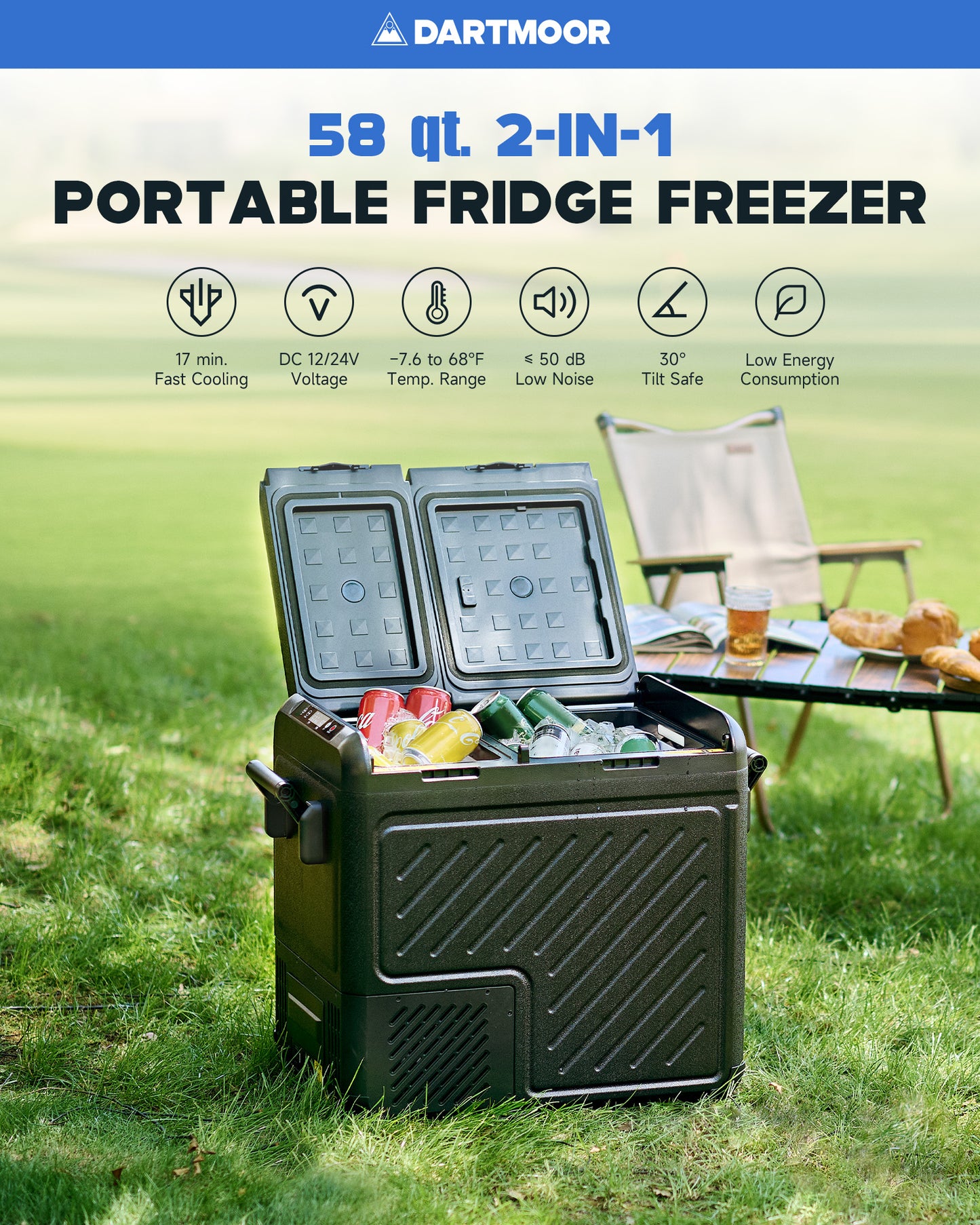 38 Qt Dual Zone Car Fridge Freezer Portable RV Refrigerator DC & AC Power